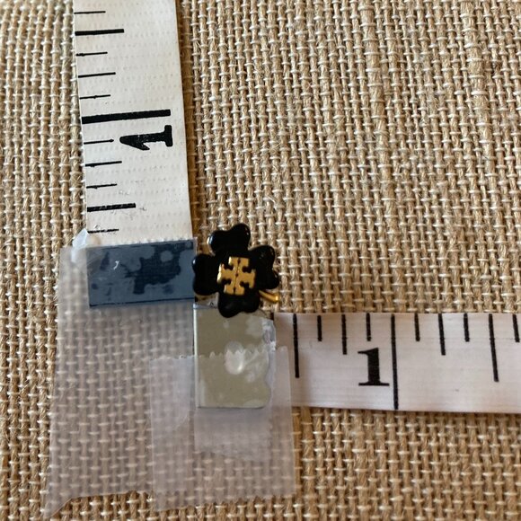 Tory Burch Resin Clover Stud Earrings Black Yellow Gold - Picture 5 of 7